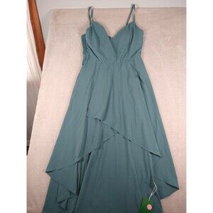 Halara Breezeful Shirred High Low Flowy Quick Dry Maxi Slip Dress Large Teal New